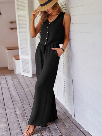 ノースリーブトップスとワイドレッグパンツの夏ツーピースコーデセット 2025