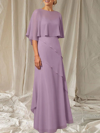 ラベンダー花嫁の母のためのパーティードレス。ジュエルネック、ハーフスリーブ、ボールガウン、フリル、結婚式用ゲストドレス。