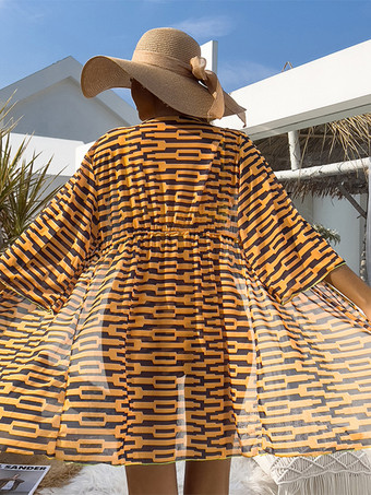 2025年夏のビーチにぴったりな、プリント柄のカバーアップ付きクロスフロントビキニ水着セット