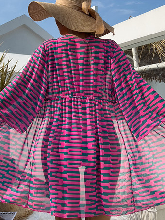 2025年夏のビーチにぴったりな、プリント柄のカバーアップ付きクロスフロントビキニ水着セット