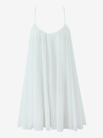 夏のビーチにぴったりなホワイトのミニスリップドレス（Vネック）シフトドレス（2025年）