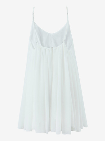 夏のビーチにぴったりなホワイトのミニスリップドレス（Vネック）シフトドレス（2025年）