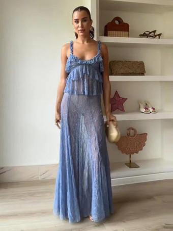 レースクロップキャミソールとシースルーロングスカートのツーピースコーデセット（2025年夏）