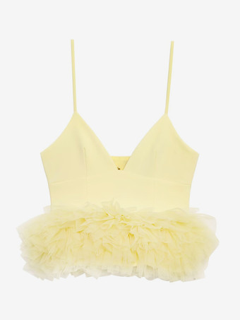 2025年夏向けチュールトリム クロップドキャミソールトップス