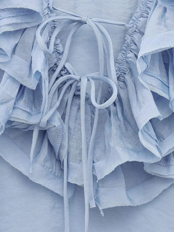 2025年春のフリル付き長袖Vネックブラウス