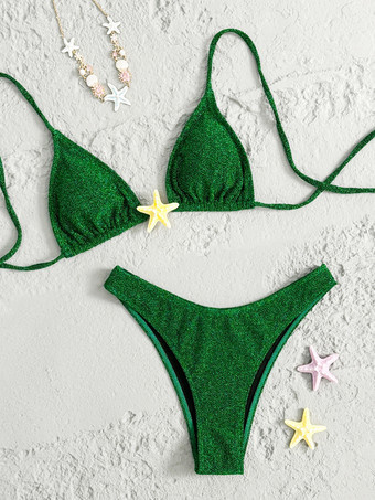 キラキラ輝くグリーンのホルターネックビキニ（ユニークな星のディテール付き）2025年
