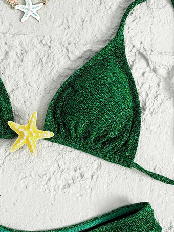 キラキラ輝くグリーンのホルターネックビキニ（ユニークな星のディテール付き）2025年