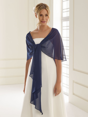 ダークネイビーウェディングラップ アイボリーシフォン ブライダルカバーアップ