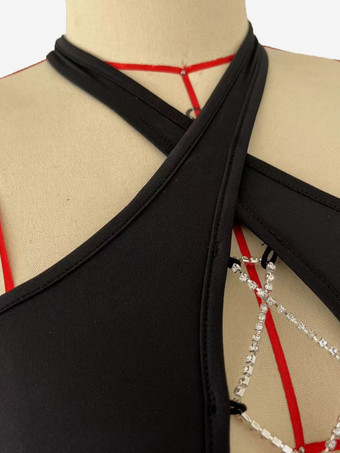 メタルディテール付きブラックホルターネックカットアウトボディコンミニドレス 2025