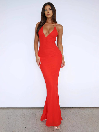 プランジネックライン付きフローラルプリントボディコンマキシスリップドレス 2026