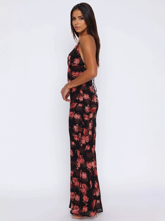 プランジネックライン付きフローラルプリントボディコンマキシスリップドレス 2026