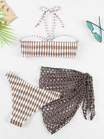 プリントビキニとホローカバーアップスカートの水着セット 2025