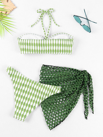 プリントビキニとホローカバーアップスカートの水着セット 2025