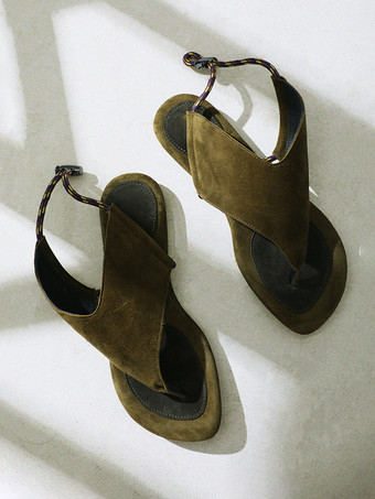 スエードフリップフロップレディースフラットレースアップサンダルシューズ