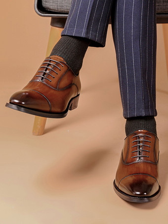 メンズドレスシューズ レザーポインテッドトゥフォーマルダービーシューズ オフィスやプロムに最適