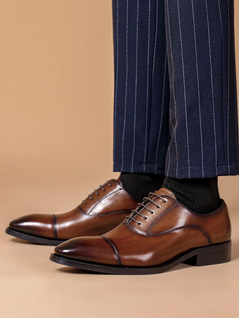 メンズドレスシューズ レザーポインテッドトゥフォーマルダービーシューズ オフィスやプロムに最適