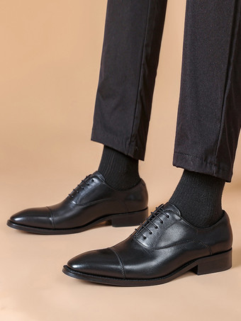 メンズドレスシューズ レザーポインテッドトゥフォーマルダービーシューズ オフィスやプロムに最適