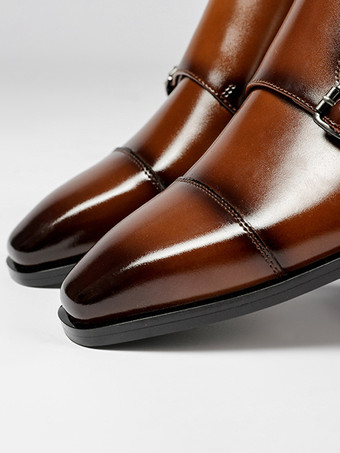 メンズローファー レースアップ プレーントゥ ダブルモンクストラップ レザー 滑り止め ブロックヒール ロートップ プロムシューズ