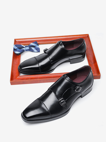 メンズローファー レースアップ プレーントゥ ダブルモンクストラップ レザー 滑り止め ブロックヒール ロートップ プロムシューズ