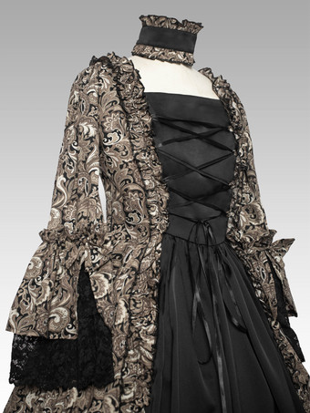 黒のレトロコスチューム リボン レース ポリエステル マリー・アントワネット コスチュームドレス ルネッサンス 衣装