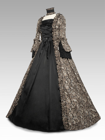 黒のレトロコスチューム リボン レース ポリエステル マリー・アントワネット コスチュームドレス ルネッサンス 衣装