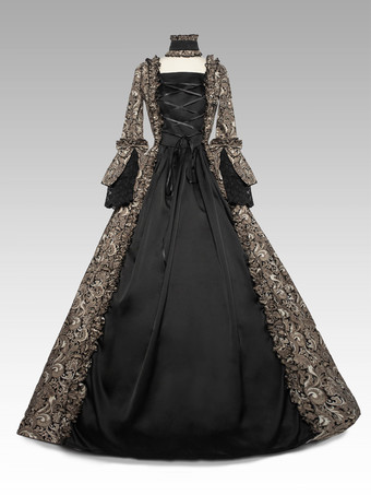 ブラック 黒のレトロコスチューム リボン レース ポリエステル マリー・アントワネット コスチュームドレス ルネッサンス 衣装