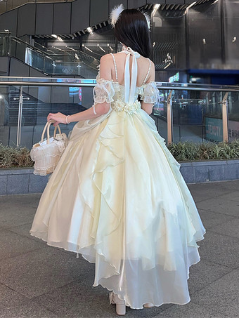 スウィートヒメ ウェディングロリータドレス ノースリーブ フリル ピンク ロリータドレス デイリーカジュアル ウェディングドレス