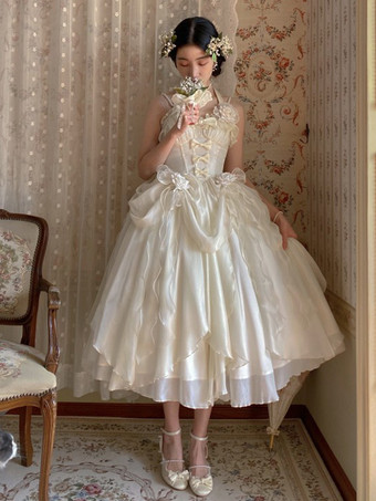 スウィートヒメ ウェディングロリータドレス ノースリーブ フリル ピンク ロリータドレス デイリーカジュアル ウェディングドレス