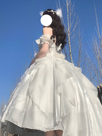 スウィートヒメ ウェディングロリータドレス ノースリーブ フリル ピンク ロリータドレス デイリーカジュアル ウェディングドレス