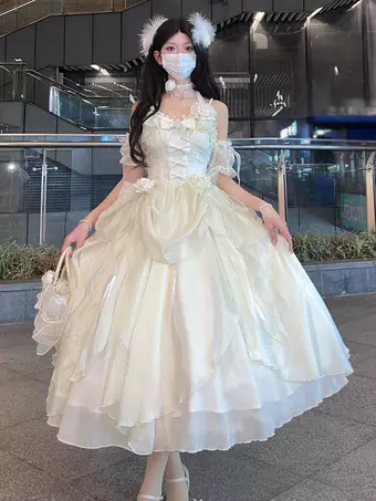 Sweet Hime Wedding Lolita Dresses Sleeveless Ruffles Pink Lolita Dress  Daily Casual Wedding Dress