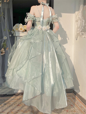 スウィートヒメ ウェディングロリータドレス ノースリーブ フリル ピンク ロリータドレス デイリーカジュアル ウェディングドレス