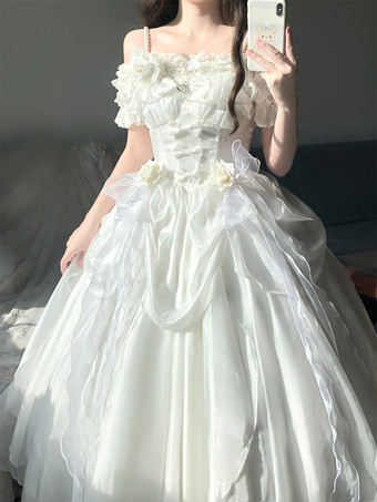 スウィートヒメ ウェディングロリータドレス ノースリーブ フリル ピンク ロリータドレス デイリーカジュアル ウェディングドレス