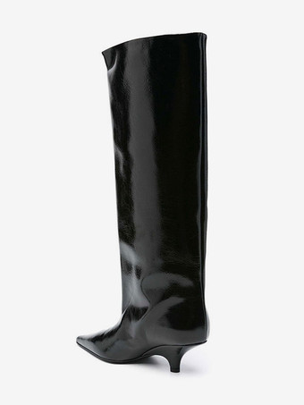 ブラックニーハイブーツ キトンヒール ポインテッドトゥ レディースブーツ