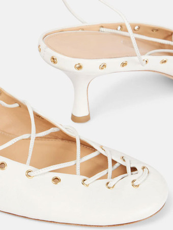 キトンヒールパンプス ラウンドトゥ レースアップ バックレスヒール レディース