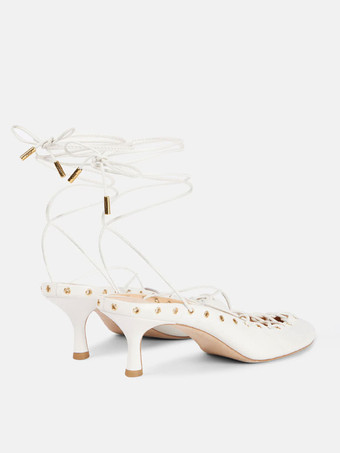 キトンヒールパンプス ラウンドトゥ レースアップ バックレスヒール レディース