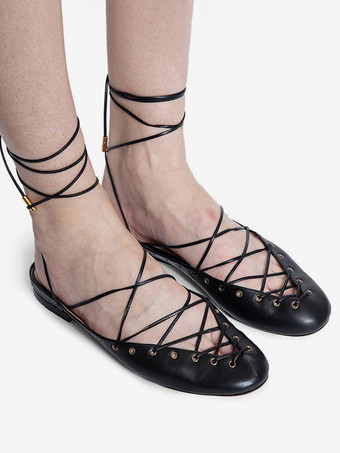 スエードバレエフラット ラウンドトゥ レースアップ バレリーナフラット レディース