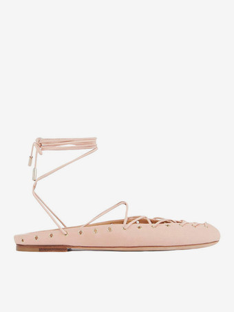 スエードバレエフラット ラウンドトゥ レースアップ バレリーナフラット レディース