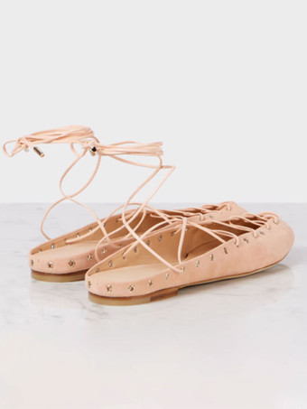 スエードバレエフラット ラウンドトゥ レースアップ バレリーナフラット レディース