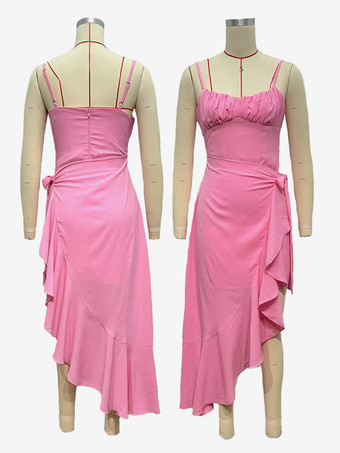 2025年夏のイベントにぴったりのフリルサイドスリットロングスリップドレス