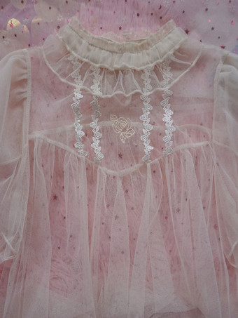 スイートロリータブラウス、黒の長袖ロリータトップス、リボンフリルロリータシャツ