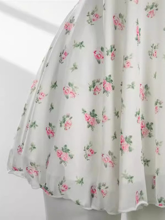 女性用ベビードールランジェリー ホワイトレース 花柄 ポリエステル セクシーパジャマ