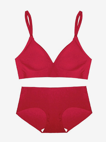 レッド カジュアルランジェリー ヌード 2ピース 大人用ブラ＆パンティセット