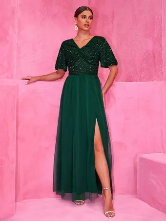 Lentejuelas Vestido Largo Verde Oscuro Vestido De Fiesta Largo