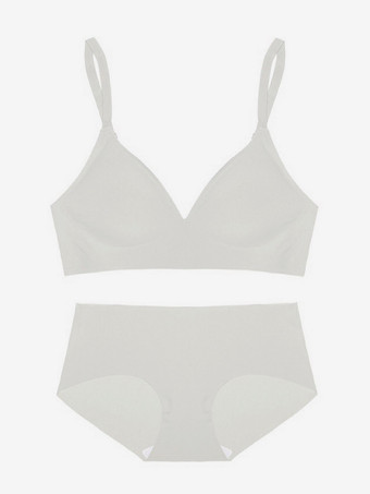 ホワイト カジュアルランジェリー ヌード 2ピース 大人用ブラ＆パンティセット