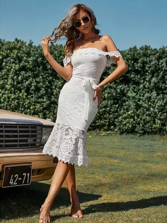 white lace off the shoulder midi dress White Lace Dress,African lace dress,African maxi dress, African women clothing