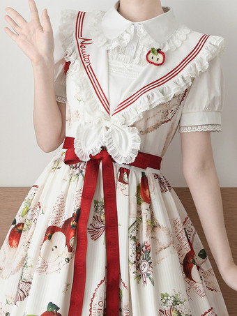 ホワイト レースフリルロリータブラウス 半袖ロリータトップブラウス エクリュホワイトロリータシャツ