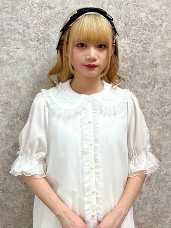 ホワイト スイートロリータブラウス パープルロリータトップス 半袖フリルレースロリータシャツ