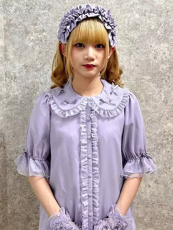 立体フリル装飾 半袖ブラウス パープル 紫トップス 半袖 スイートロリータブラウス パープルロリータトップス