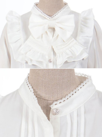 スイートロリータブラウス リボン フリル 長袖ブラウス ロリータトップス ホワイトロリータシャツ