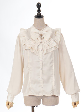 スイートロリータブラウス リボン フリル 長袖ブラウス ロリータトップス ホワイトロリータシャツ